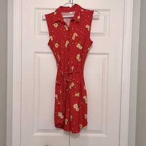 Shirt dress with yellow flowers & polka dots
